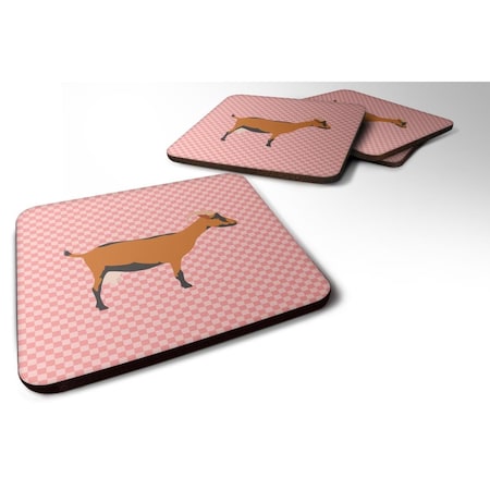 Oberhasli Goat Pink Check Foam Coaster, Set Of 4